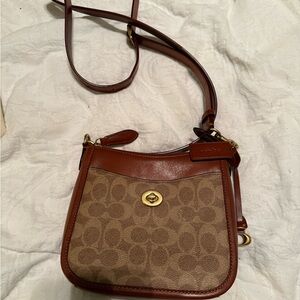Coach Signature Brown and Tan Crossbody Bag